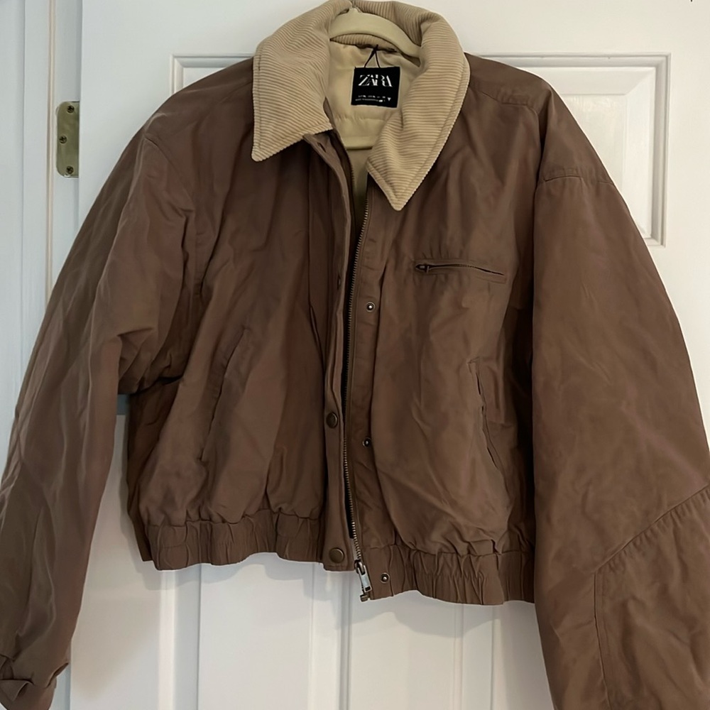 Zara cropped wax bomber jacket
